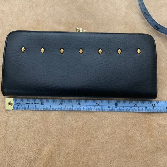 Vintage Baronet Wallet Kiss Clasp Metal Diamond Studs Navy Blue - Picture 11 of 13